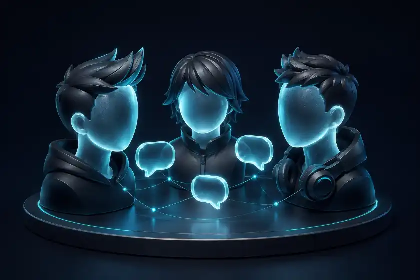 Three gaming avatars connected through chat